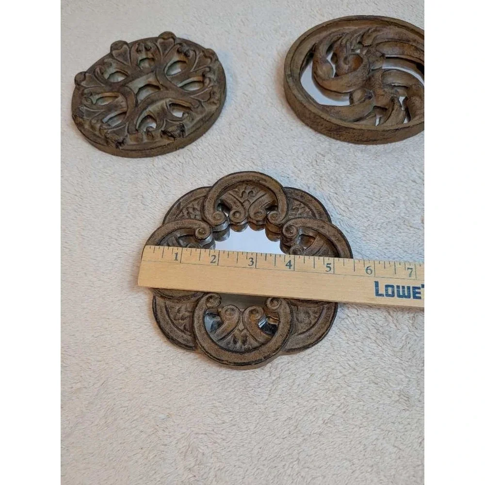Ornate Decorative Round Mirrors Set of 3 Brown Rustic Vintage Accent